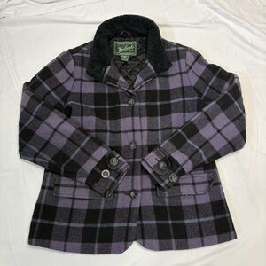 Woolrich Plaid Wool Button Up Jacket Coat Deep Purple